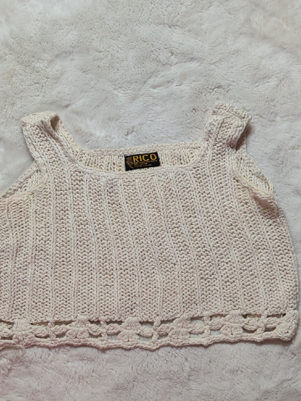 RICO Handmade Crochet Knit Tank Top in Light Pink